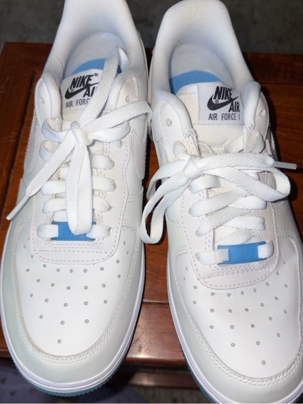 Nike Air Force 1 Low Men's Sneakers in White with Light Blue Accents
